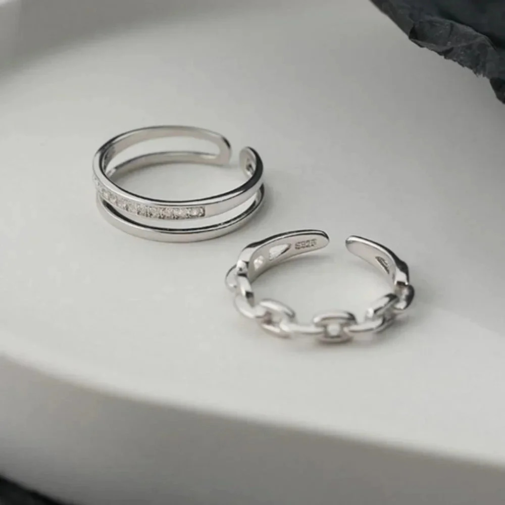 Minimalist 925 Sterling Silver Dainty Minimalist Chain Ring Double Layer Ring